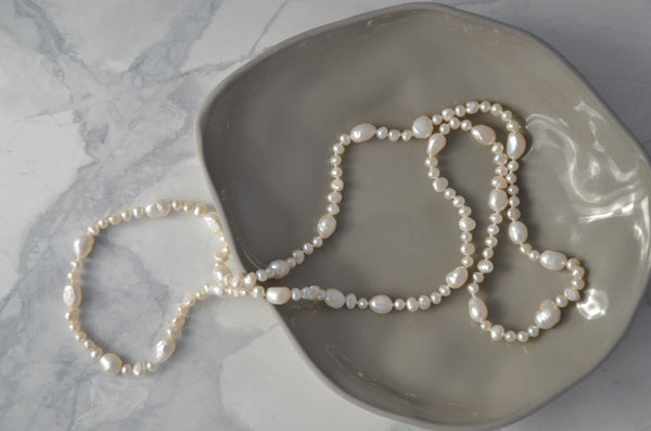 Long White & Ivory hue Freshwater Pearl strand